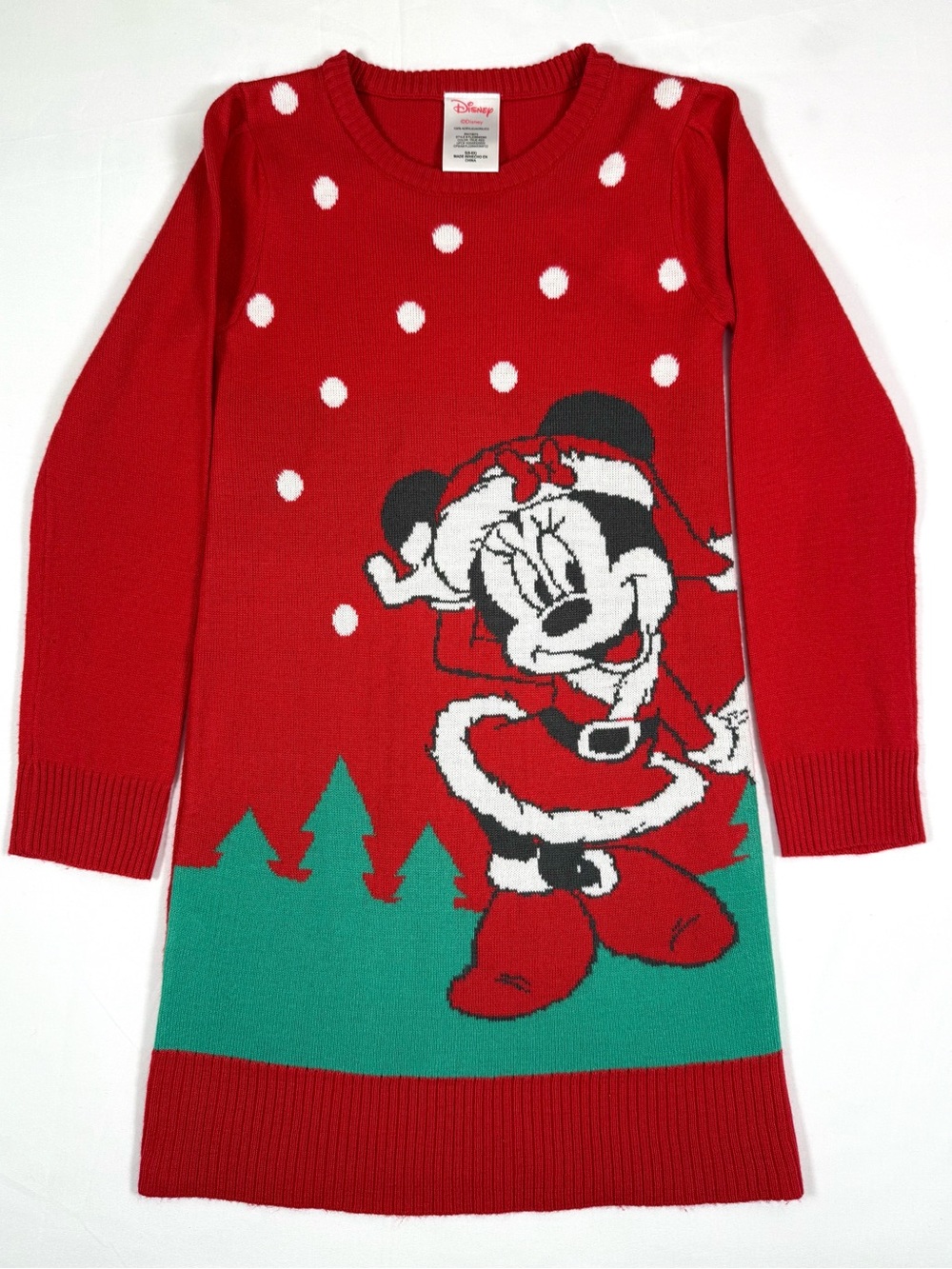 DISNEY Girls Minnie Mouse Christmas Sweater Dress 6-6X Holiday Santa Retro